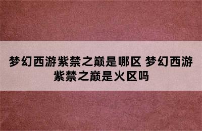 梦幻西游紫禁之巅是哪区 梦幻西游紫禁之巅是火区吗